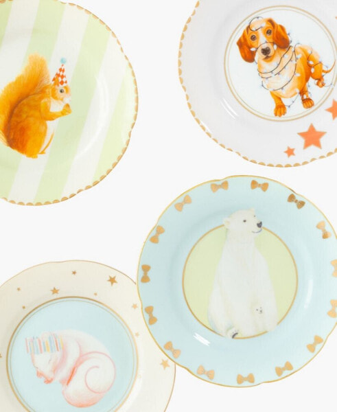 Squirrel, Doggie, Mousey, Polar Bear Tea Plates, Set of 4