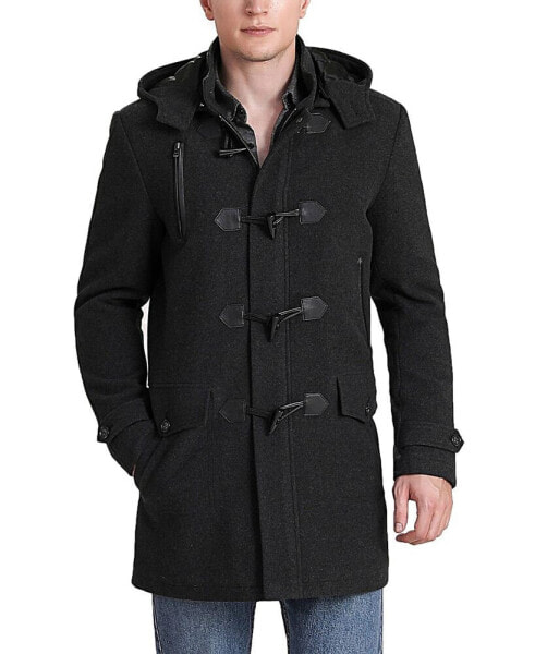 Men Tyson Wool Blend Leather Trimmed Toggle Coat