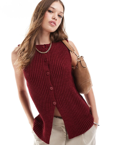 ASOS DESIGN knitted waistcoat in burgundy