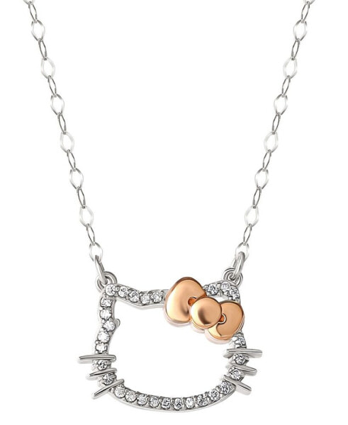 Macy's hello Kitty Diamond Silhouette Pendant Necklace (1/20 ct. t.w.) in 10k White & Rose Gold, 16" + 2" extender