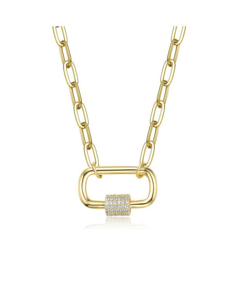 Kids/Young Teens 14K Gold Plated Cubic Zirconia Chain Rectangle Pendant Necklace