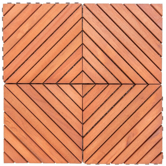 Outdoor Patio 12-Diagonal Slat Eucalyptus Interlocking Deck Tile (Set Of 10 Tiles)