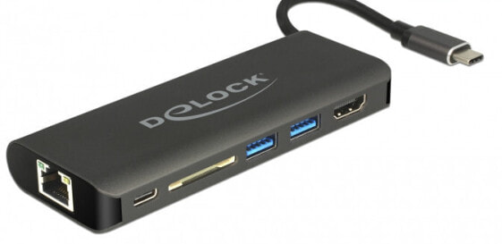 USB-концентратор Delock 87721 - USB 3.2 Gen 1 (3.1 Gen 1) Type-A - Black - MMC - SD - SDHC - SDXC - HDMI - USB 3.2 Gen 1 (3.1 Gen 1) Type-A - USB 3.2 Gen 1 (3.1 Gen 1) Type-C - USB - 60 W