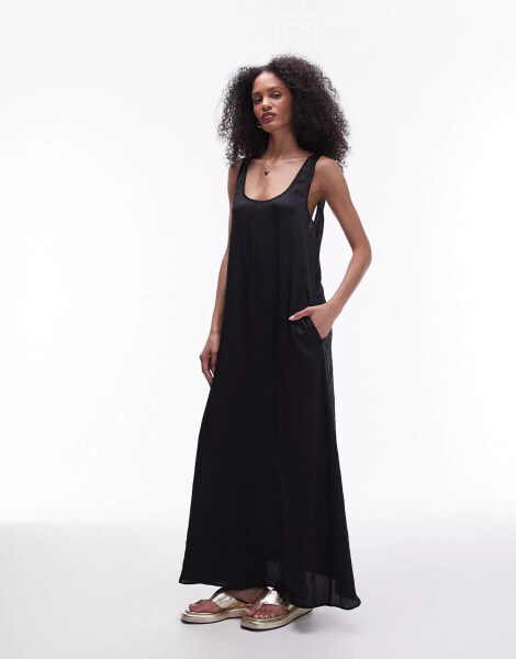 Topshop crinkle low scoop maxi dress in black