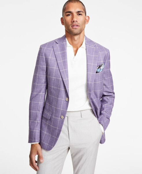 Men's Slim-Fit Windowpane Wool-Blend Sport Coat