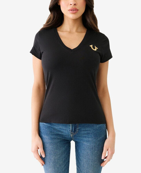 Women's Short Sleeve Horseshoe V-Neck T-shirt