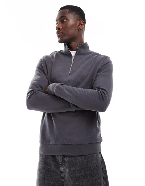 ASOS DESIGN essential sweatshirt with half zip in charcoal