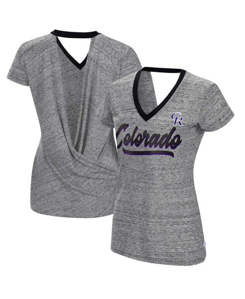 Women's Black Colorado Rockies Halftime Back Wrap Top V-Neck T-shirt