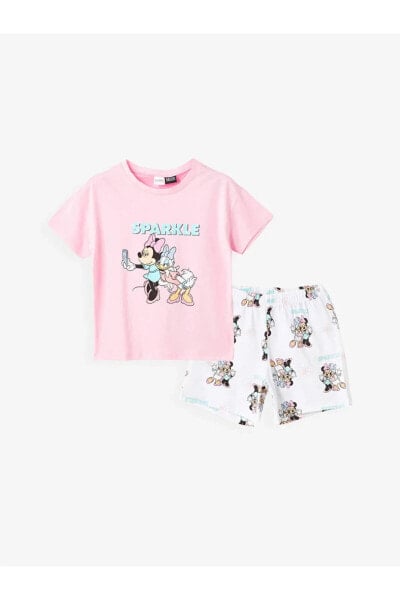 Minnie Mouse Baskılı Kız Çocuk Şortlu Pijama Takımı