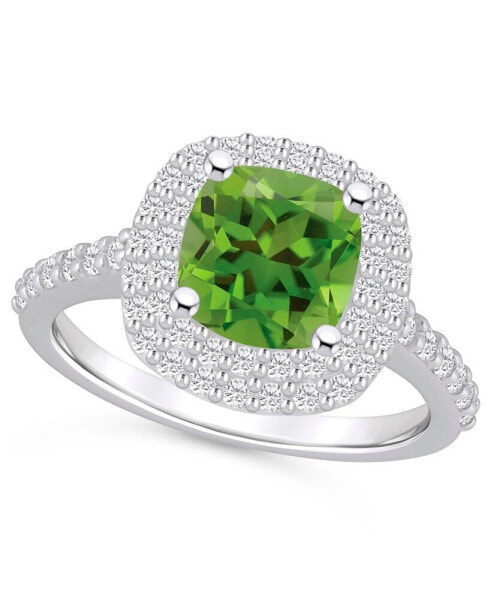 Peridot and Diamond Accent Halo Ring in 14K White Gold