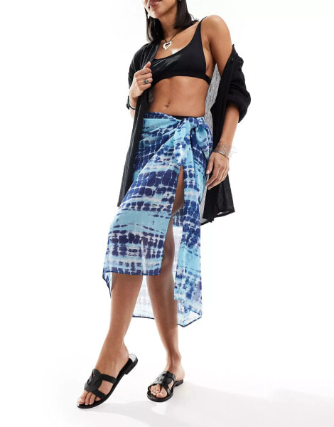 Wednesday's Girl tie dye midaxi beach sarong in blue