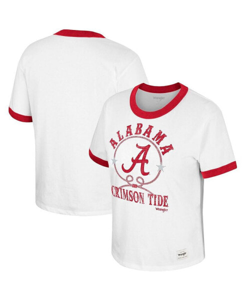 Women's x Wrangler White Distressed Alabama Crimson Tide Freehand Ringer T-shirt