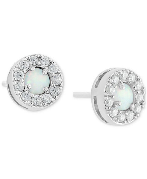 Simulated Opal (3/8 ct. t.w.) & Cubic Zirconia Halo Stud Earrings in Sterling Silver, Created for Macy's