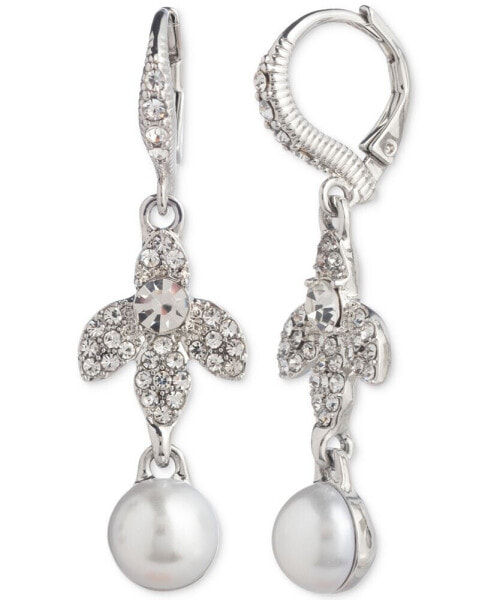Silver-Tone Crystal & Imitation Pearl Linear Drop Earrings