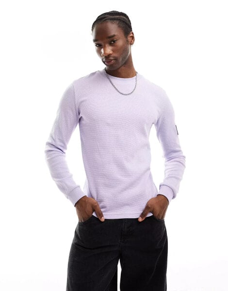 Calvin Klein Jeans waffle badge long sleeve t-shirt in pastel lilac - LILAC