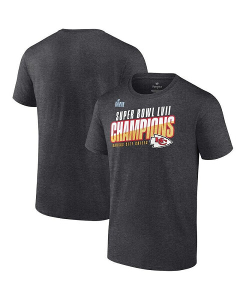 Men's Heather Charcoal Kansas City Chiefs Super Bowl LVII Champions Victory Formation T-shirt