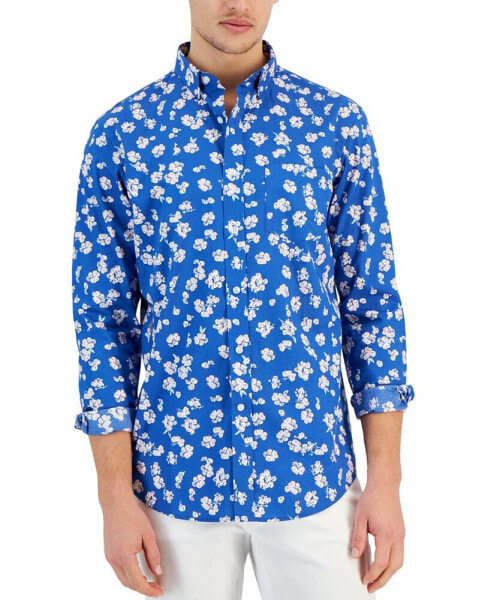 Рубашка мужская Club Room Floral Poplin с длинным рукавом, созданная для Macy's