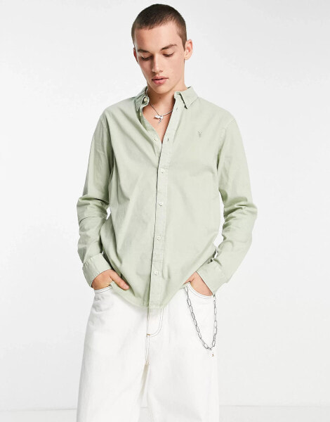 AllSaints Hawthorne stretch fit shirt in light green