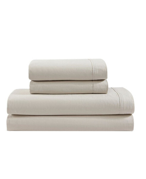 Washed Percale Cotton Solid 4 Piece Sheet Set, King