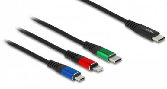 Кабель зарядный USB 3 в 1 Type-A на 2 x Lightning™ / USB Type-C™ 30 см - 0.3 м - USB A - USB C/Lightning - USB 2.0 - черный - зеленый - красный Delock