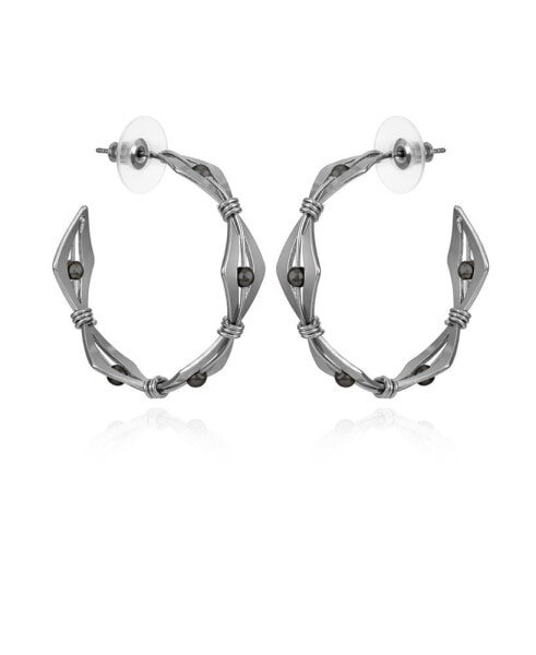 Silver-Tone Imitation Pearl and Knot Open Hoop Earrings