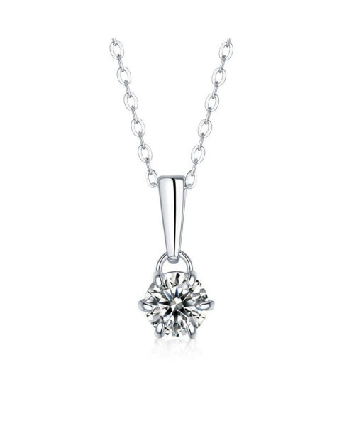 Sterling Silver White Gold Plated with 1ct Round Lab Created Moissanite Drop Solitaire Pendant Necklace