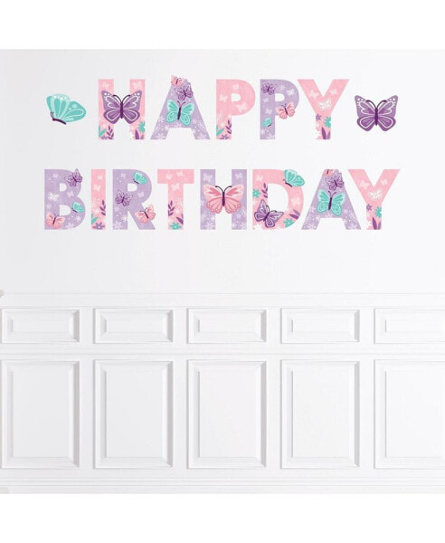 Beautiful Butterfly Floral Birthday Large Banner Wall Decals Happy Birthday