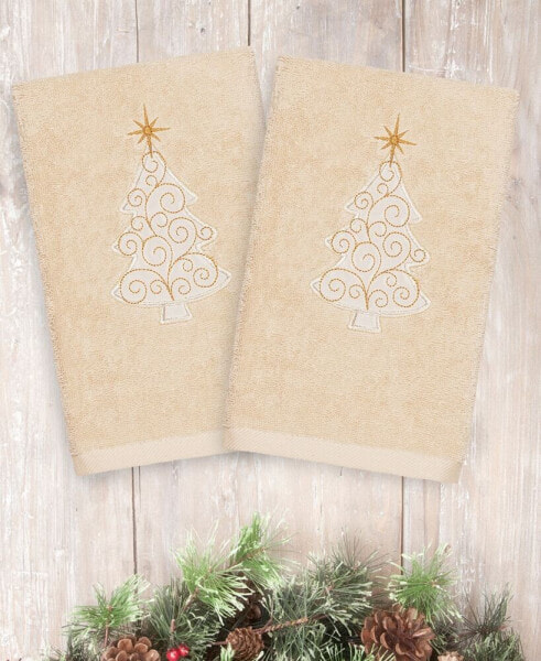 Christmas Tree Scroll 100% Turkish Cotton 2-Pc. Hand Towel Set