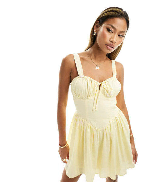 Kaiia milkmaid tie front mini dress in yellow