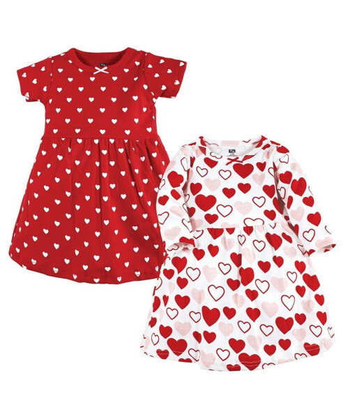 Baby Girls Cotton Dresses, Red Pink Hearts