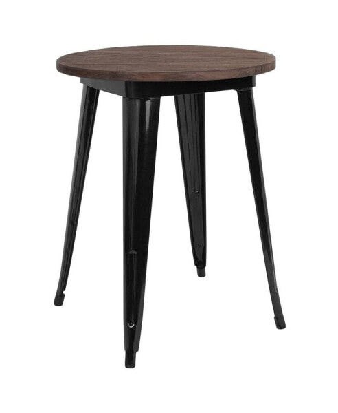 24" Round Metal Indoor Table With Galvanized Steel Frame And Rustic Wood Top