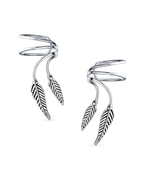 Серьги Bling Jewelry Double Leaf Feather Ear Cuffs