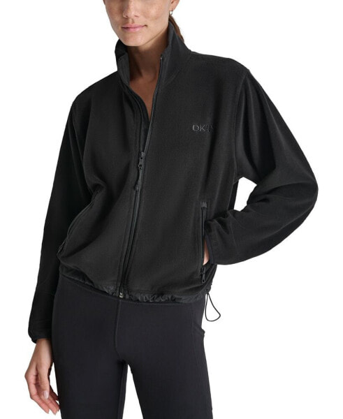 Women's Mock Neck Full Zip Jacket with Woven Piecing