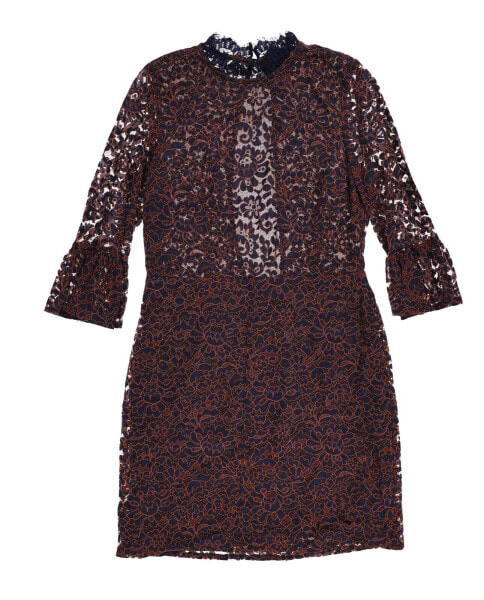 Women's Topshop Navy Bell Sleeve Floral Lace Dress Sz 8 $125