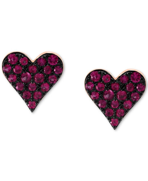 EFFY® Sapphire Pavé Heart Stud Earrings (1/3 ct. t.w.) in 14k Gold (Also available in Ruby)