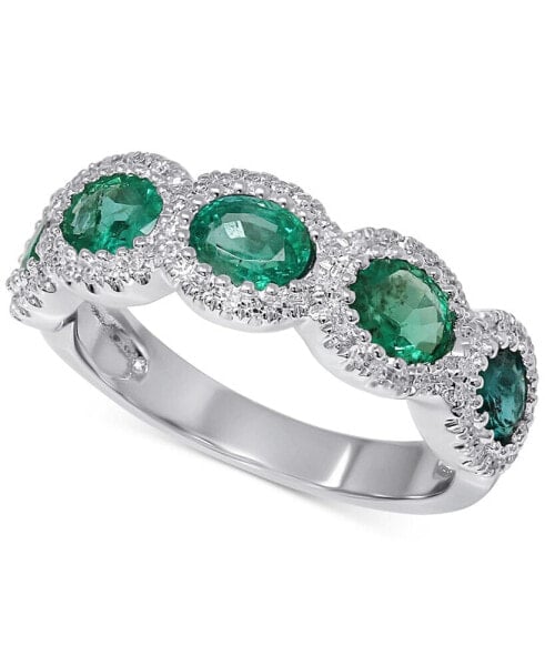Emerald (1-1/2 ct. t.w.) & Diamond (1/5 ct. t.w.) Halo Ring in 14k White Gold