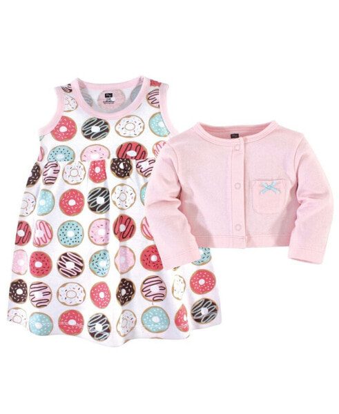 Baby Girls Cotton Dress and Cardigan 2pc Set, Donuts