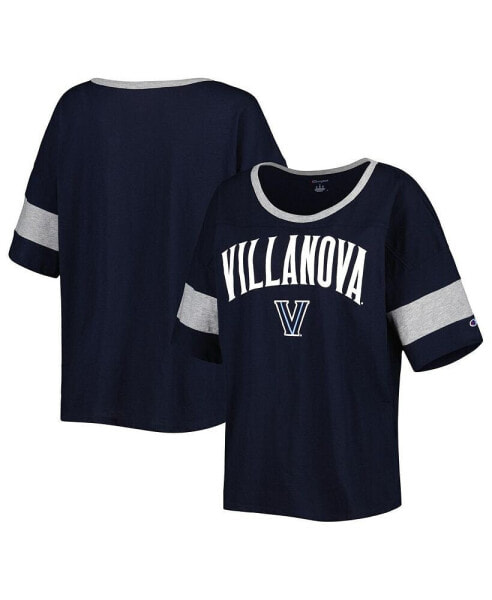 Women's Navy Villanova Wildcats Jumbo Arch Striped Half-Sleeve T-shirt