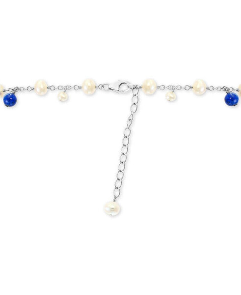 EFFY® Cultured Freshwater Pearl (4 & 6mm) & Lapis Lazuli 21" Statement Necklace in Sterling Silver