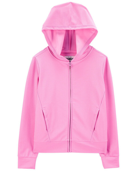 Kid Hooded Ribbed Zip Active Jacket 6-6X