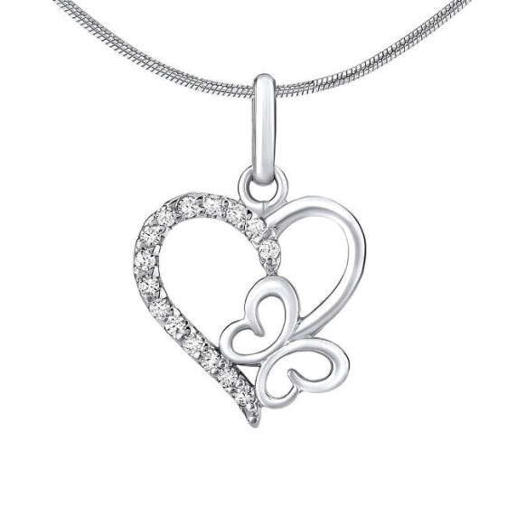 Silver heart necklace with bow tie ZT54279