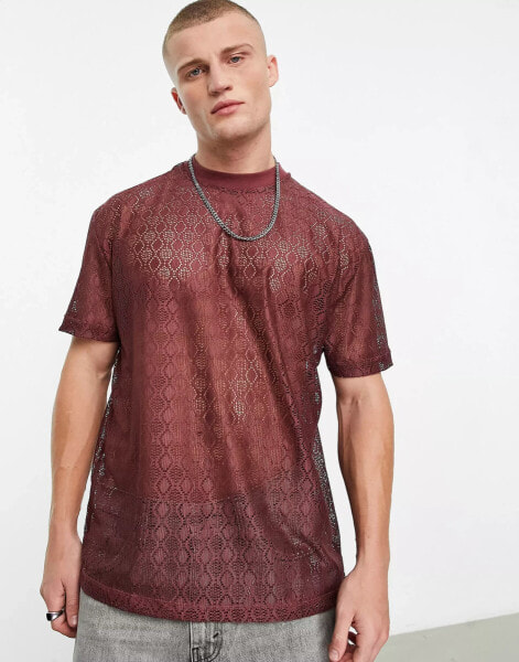 ASOS DESIGN relaxed t-shirt in dark red knitted texture