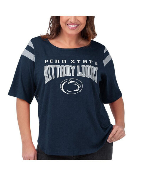 Women's Navy Penn State Nittany Lions Plus Size Linebacker Half-Sleeve T-shirt