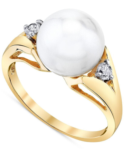 Cultured Freshwater Pearl (10mm) & Diamond (1/8 ct. t.w.) Ring in 14k Gold