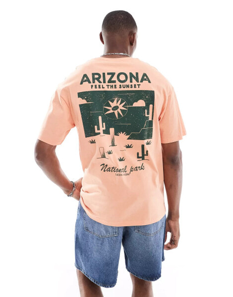 Jack & Jones oversized arizona sunset back print t-shirt in coral