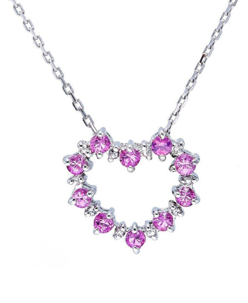 Macy's women's Created Pink Sapphire (5/8 ct.t.w.) and Created White Sapphire (1/8 ct.t.w.) Heart Pendant Necklace in Sterling Silver