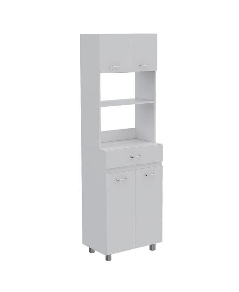 Caribe Microwave Cabinet, Four Legs, One Drawer, Double Door, One Shelf White