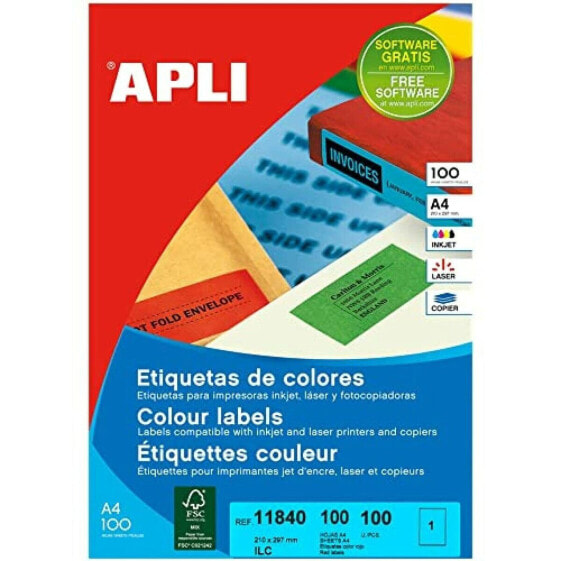 Adhesive labels Apli 100 Sheets 210 x 297 mm Red