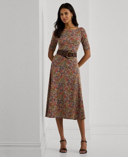 Women's Floral Stretch Cotton Midi Dress