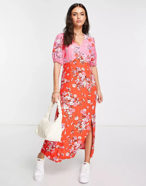 New Look twist front midi dress in contrast floral print